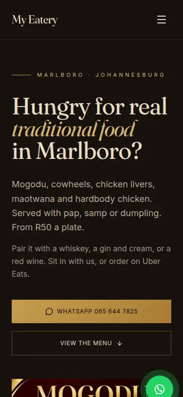 My Eatery Lounge website on a phone