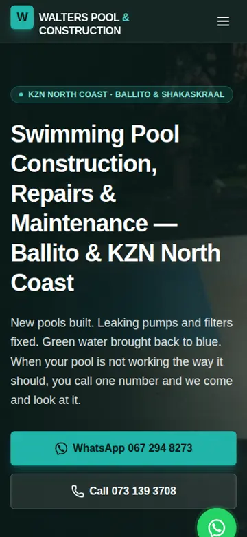 Walters Pool and Construction website on a phone
